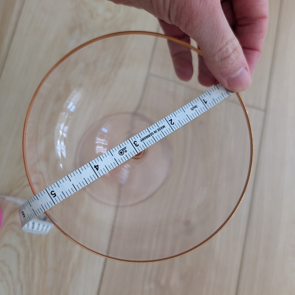 Anthropologie Elegant Pink Glass Champagne Coupe with Gold Rim - Picture 7 of 11